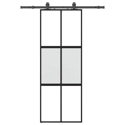 Sliding Door with Hardware Set Black 76x205 cm Tempered Glass