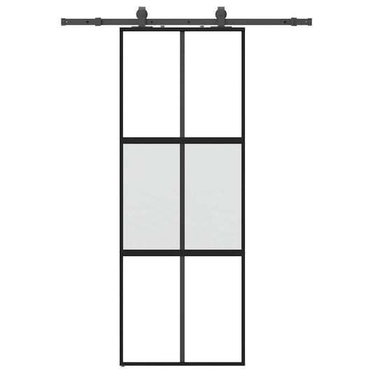 Sliding Door with Hardware Set Black 76x205 cm Tempered Glass