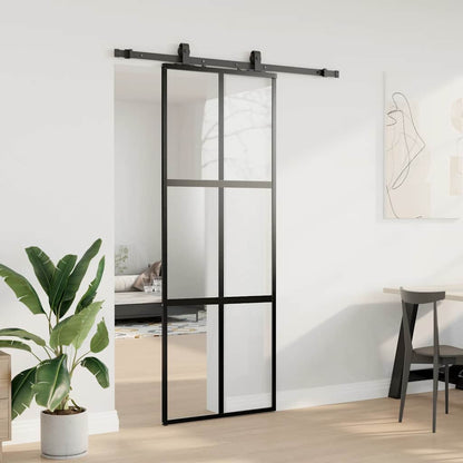Sliding Door with Hardware Set Black 76x205 cm Tempered Glass
