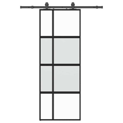 Sliding Door with Hardware Set Black 76x205 cm Tempered Glass