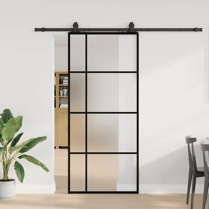 Sliding Door with Hardware Set Black 90x205 cm ESG Glass
