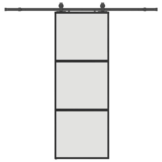 Sliding Door with Hardware Set Black 76x205 cm Tempered Glass