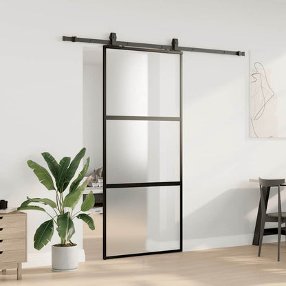 Sliding Door with Hardware Set Black 90x205 cm Tempered Glass