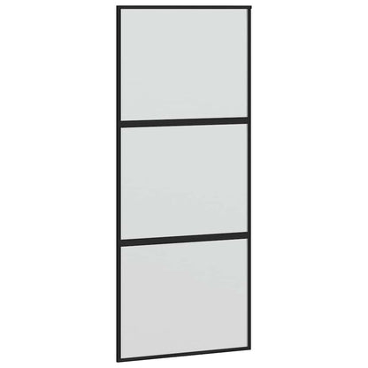 Sliding Door with Hardware Set Black 90x205 cm Tempered Glass