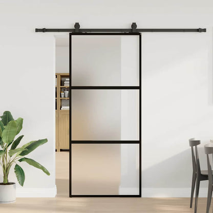 Sliding Door with Hardware Set Black 90x205 cm Tempered Glass