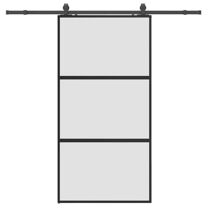 Sliding Door with Hardware Set Black 102.5x205 cm Tempered Glass