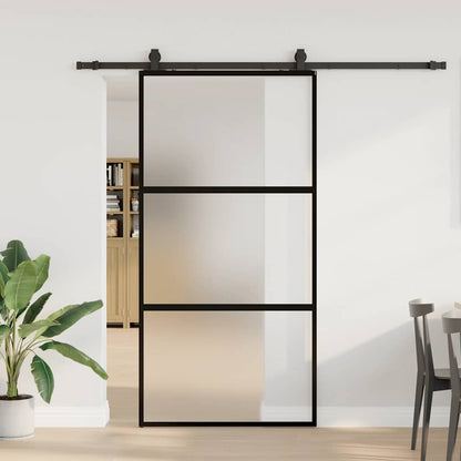 Sliding Door with Hardware Set Black 102.5x205 cm Tempered Glass