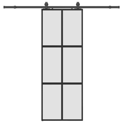 Sliding Door with Hardware Set Black 76x205 cm Tempered Glass