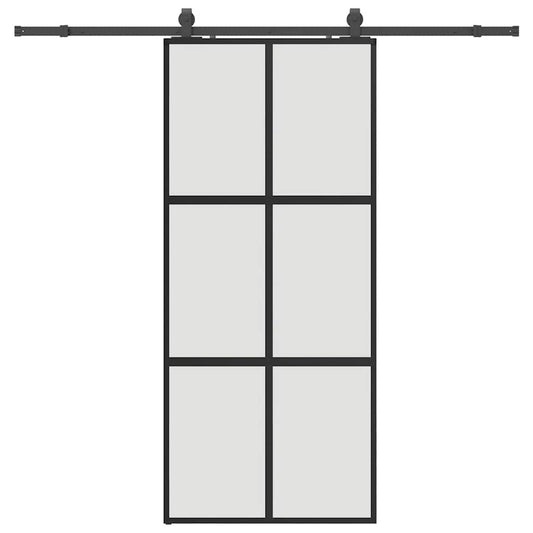 Sliding Door with Hardware Set Black 90x205 cm Tempered Glass