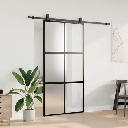 Sliding Door with Hardware Set Black 102.5x205 cm Tempered Glass