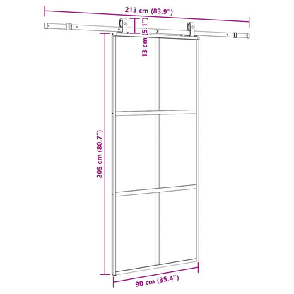 Sliding Door with Hardware Set Black 90x205 cm Tempered Glass