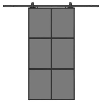 Sliding Door with Hardware Set Black 102.5x205 cm Tempered Glass