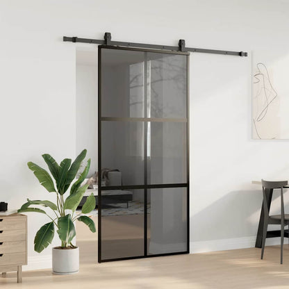 Sliding Door with Hardware Set Black 102.5x205 cm Tempered Glass