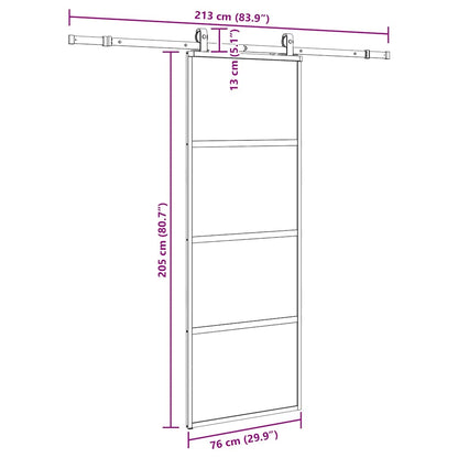 Sliding Door with Hardware Set Black 76x205 cm Tempered Glass