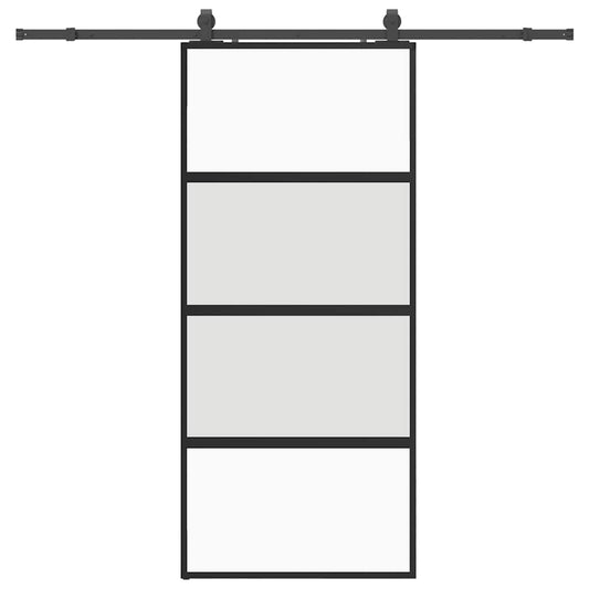 Sliding Door with Hardware Set Black 90x205 cm Tempered Glass