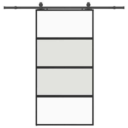 Sliding Door with Hardware Set Black 102.5x205 cm Tempered Glass