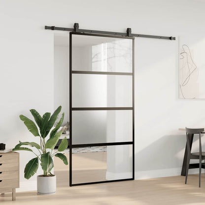 Sliding Door with Hardware Set Black 102.5x205 cm Tempered Glass