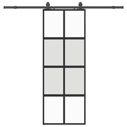 Sliding Door with Hardware Set Black 76x205 cm Tempered Glass