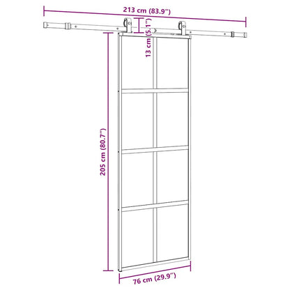 Sliding Door with Hardware Set Black 76x205 cm Tempered Glass