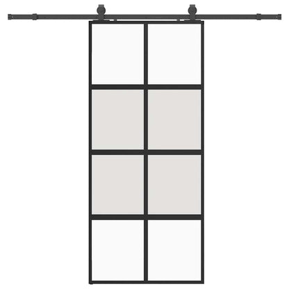 Sliding Door with Hardware Set Black 90x205 cm Tempered Glass