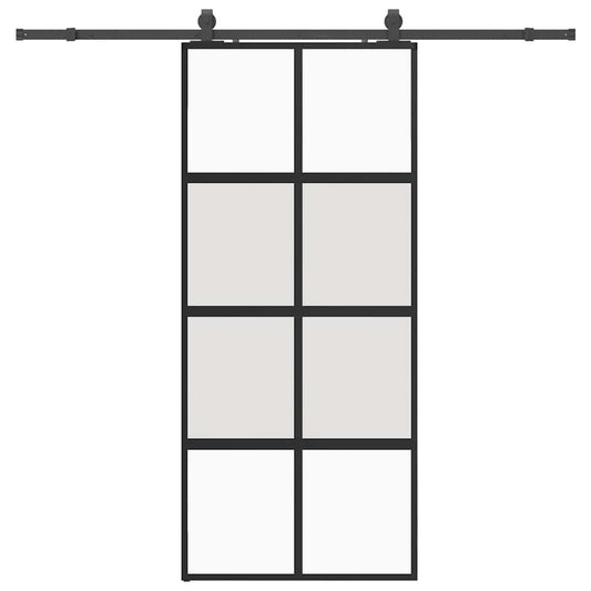 Sliding Door with Hardware Set Black 90x205 cm Tempered Glass