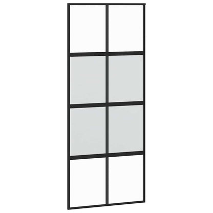 Sliding Door with Hardware Set Black 90x205 cm Tempered Glass