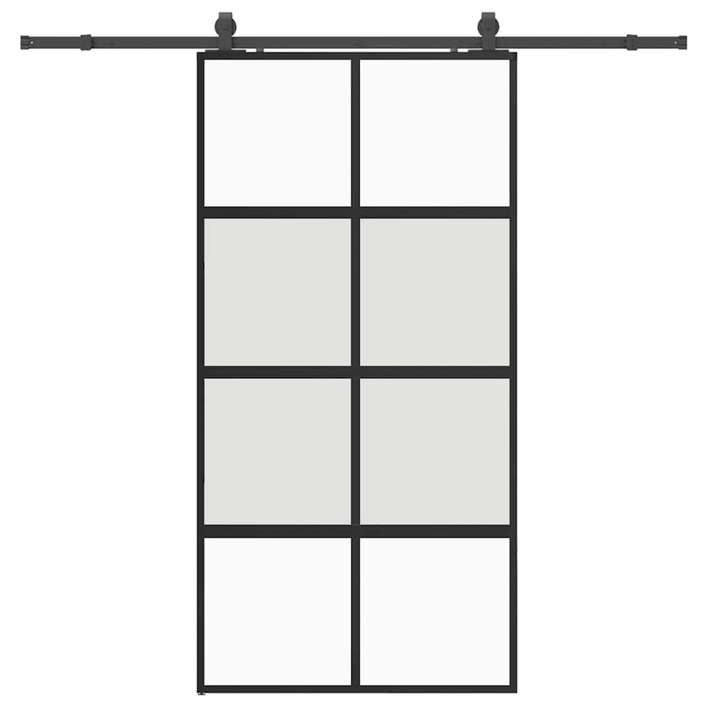 Sliding Door with Hardware Set Black 102.5x205 cm Tempered Glass