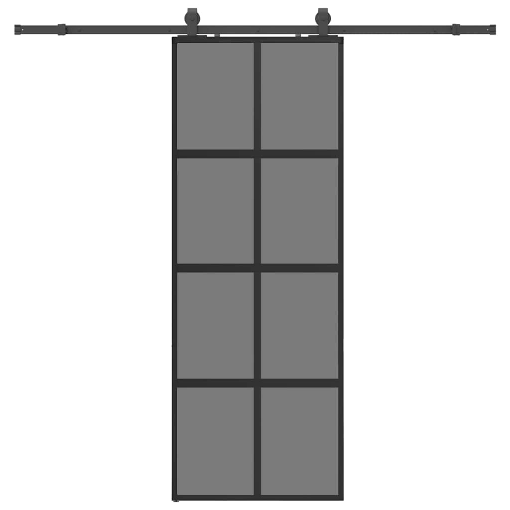 Sliding Door with Hardware Set Black 76x205 cm Tempered Glass
