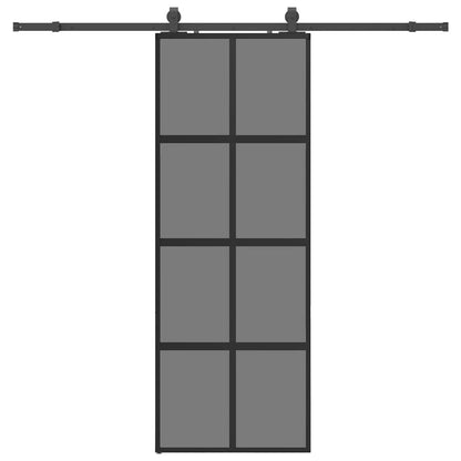 Sliding Door with Hardware Set Black 76x205 cm Tempered Glass