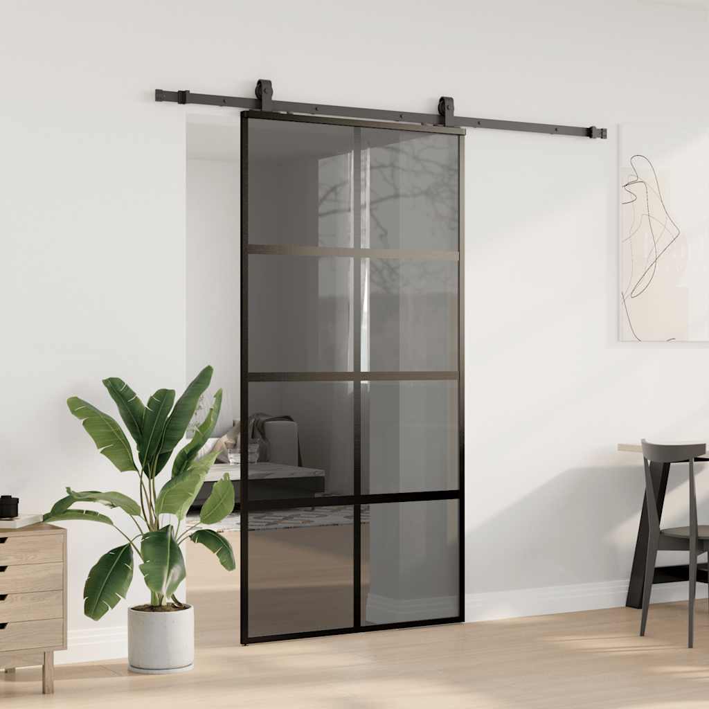 Sliding Door with Hardware Set Black 102.5x205 cm Tempered Glass