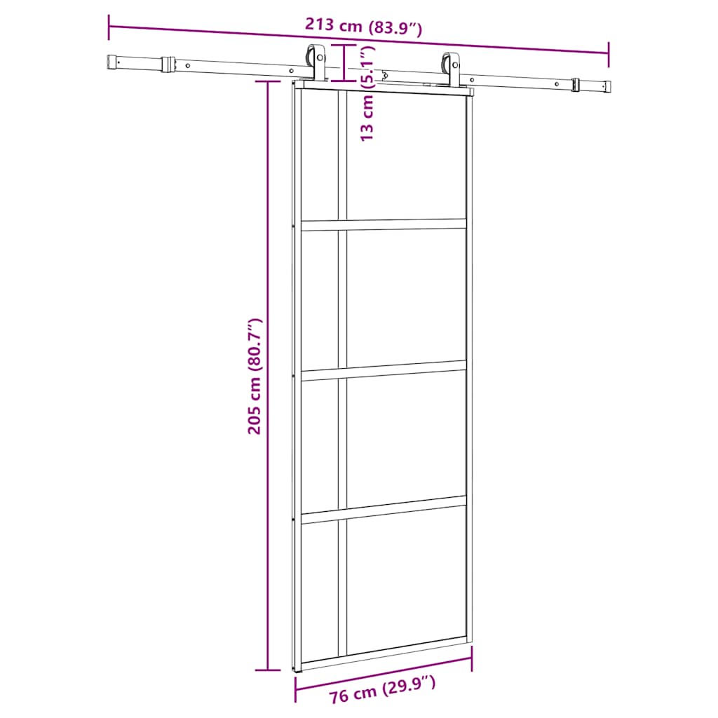 Sliding Door with Hardware Set Black 76x205 cm Tempered Glass