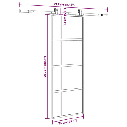 Sliding Door with Hardware Set Black 76x205 cm Tempered Glass