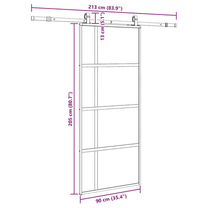 Sliding Door with Hardware Set Black 90x205 cm Tempered Glass