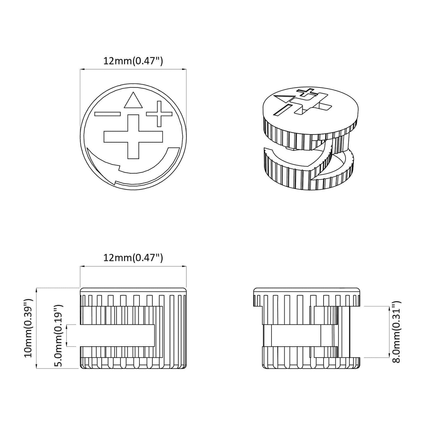 Cam Lock Nuts 12 pcs Silver 12 x 10 mm Metal