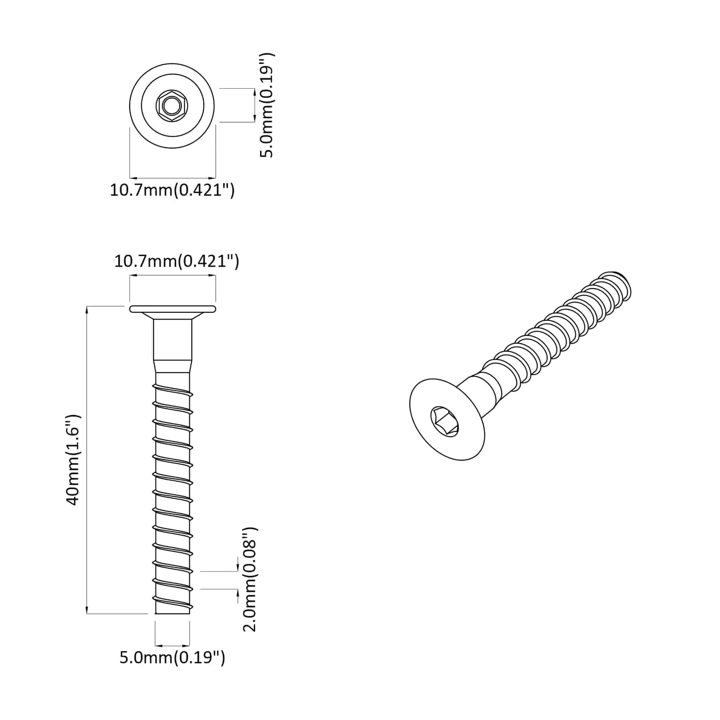 Confirmat Screws 2 pcs Silver Ø5 x 40 mm Metal