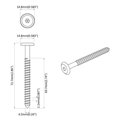 Wood Screws 2 pcs Silver M6 x 70 mm Steel