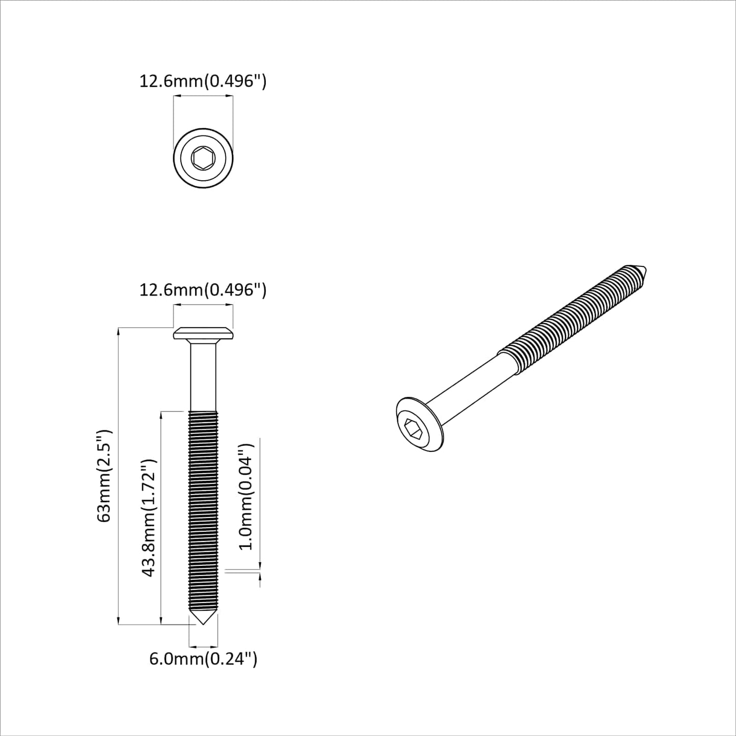 Screw 1600 pcs Silver M6 x 60 mm Steel