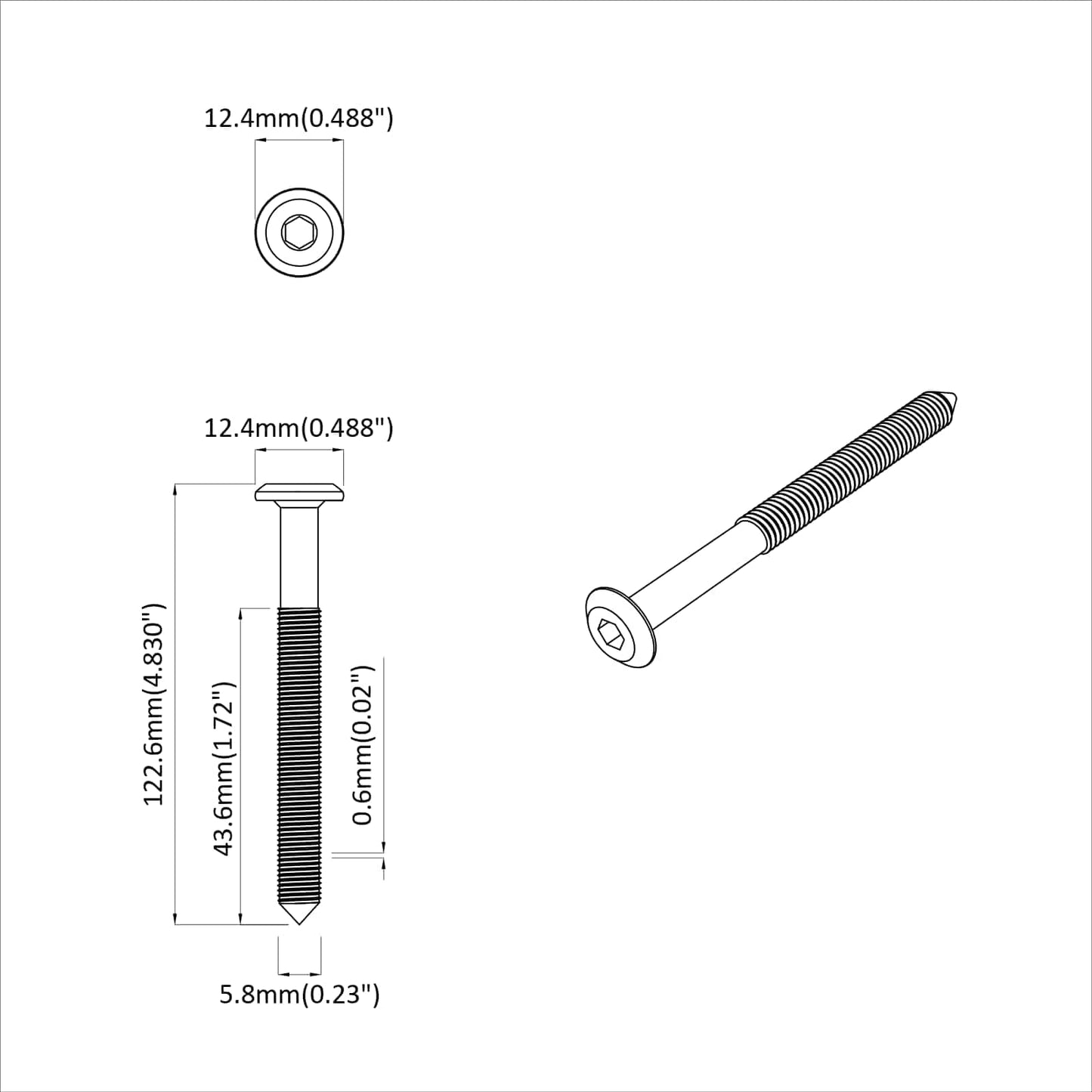 Screw 2 pcs Silver M6 x 120 mm Steel