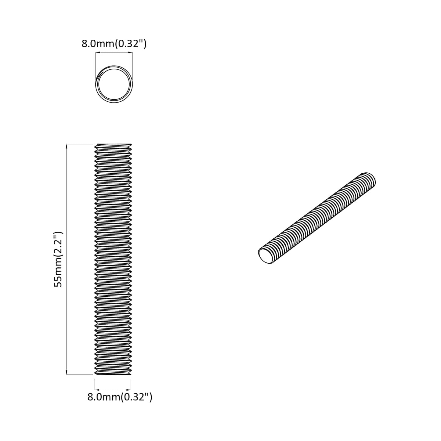 Threaded Rod 12 pcs Silver 8 x 55 mm Steel