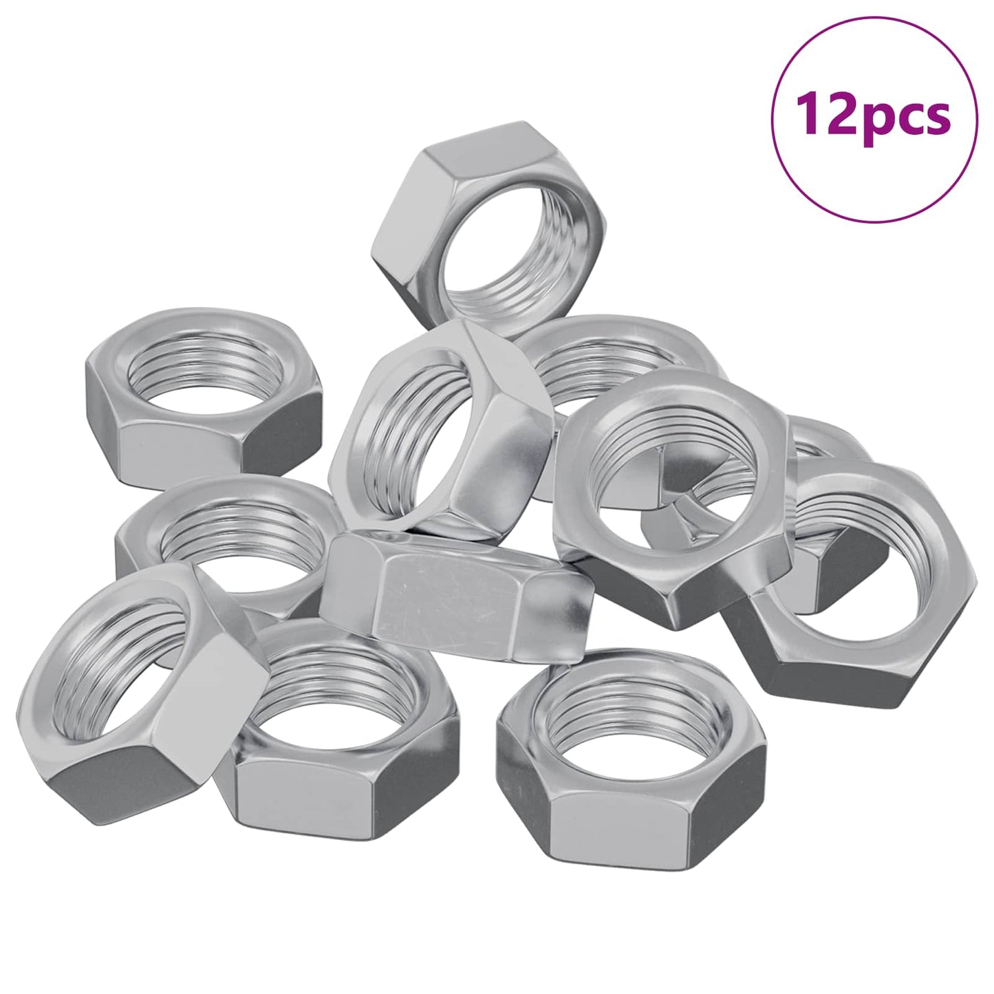 Hex Nut 12 pcs Silver M6 Metal