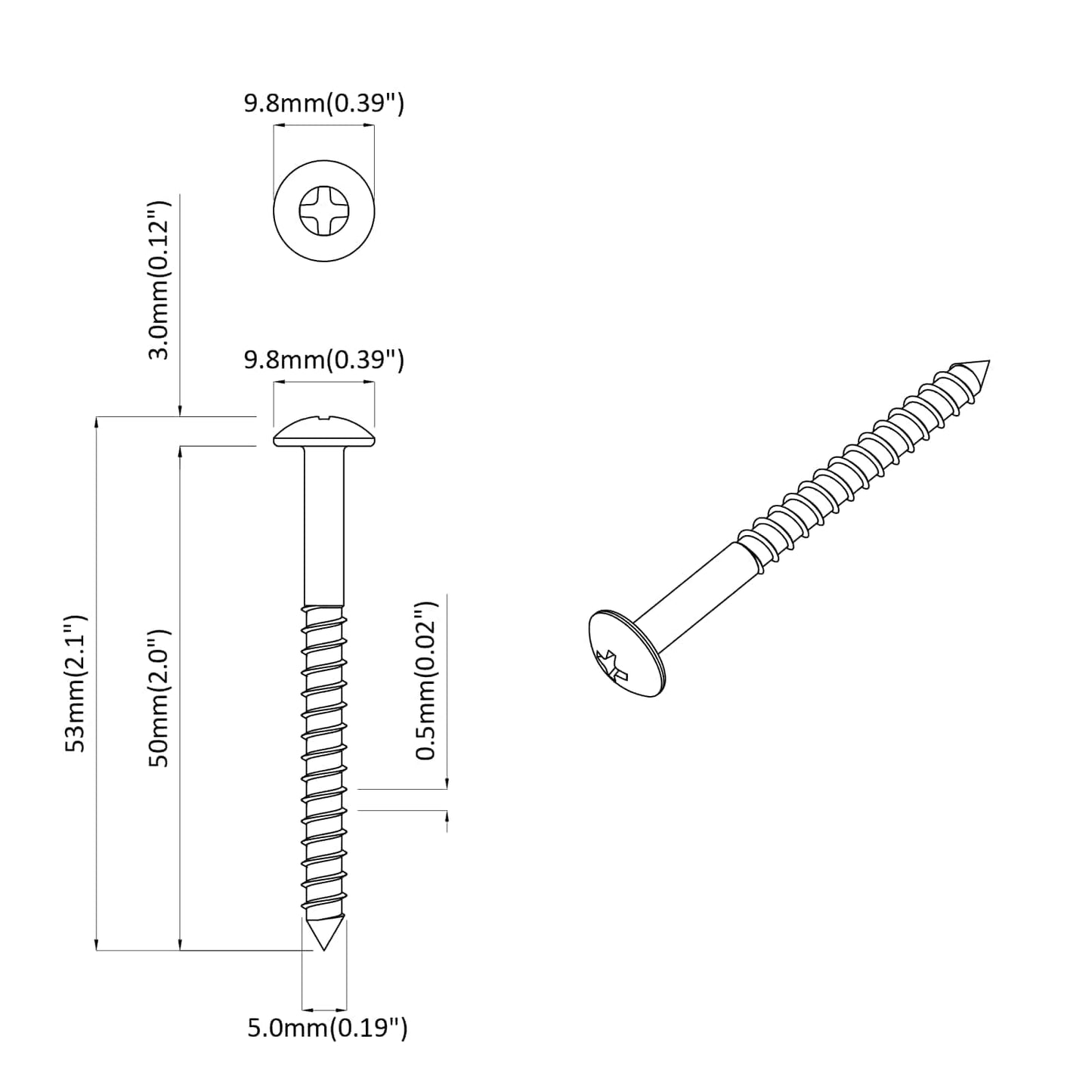 Wood Screw 2 pcs Silver 9.8 x 53 mm Steel