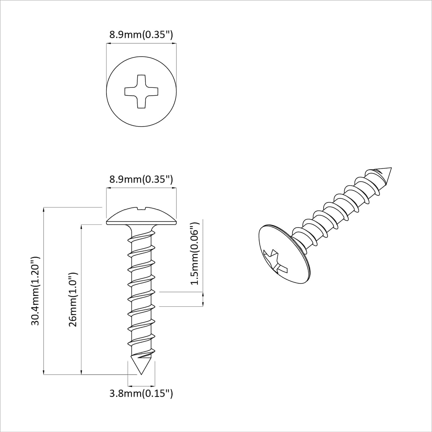 Wood Screws 2 pcs Silver M4 x 28 mm Steel