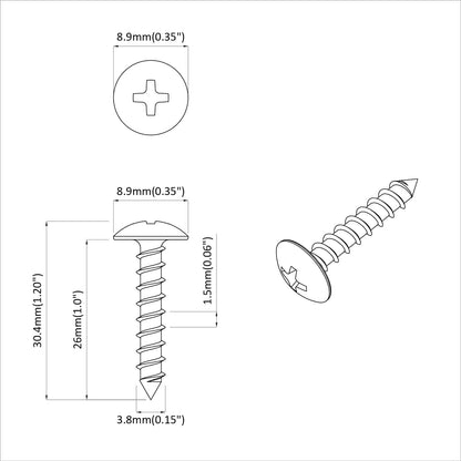 Wood Screws 2 pcs Silver M4 x 28 mm Steel