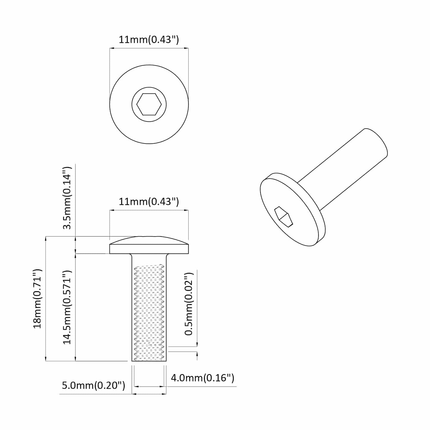 Sleeve Nuts 12 pcs Black M4 x 14.5 mm Metal