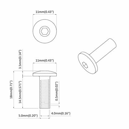 Sleeve Nuts 12 pcs Black M4 x 14.5 mm Metal