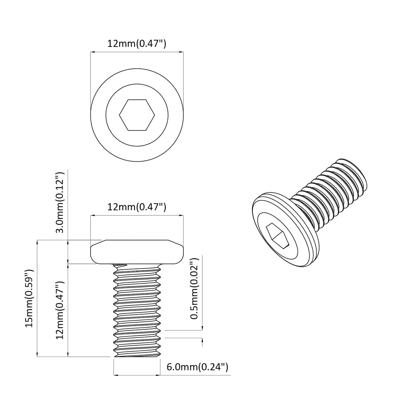 Lock Screw Plain 2 pcs Silver M6 x 12 mm Steel