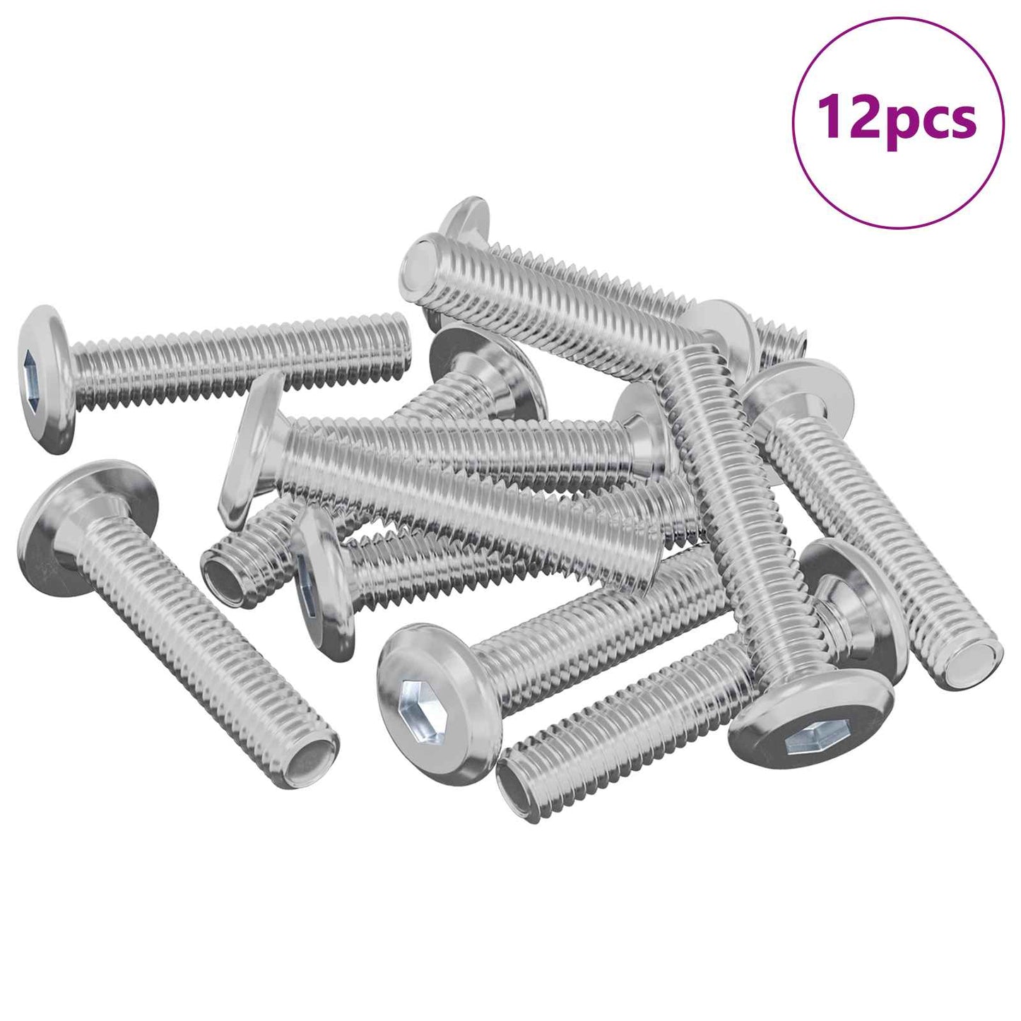 Lock Screw Plain 12 pcs Silver M6 x 30 mm Steel