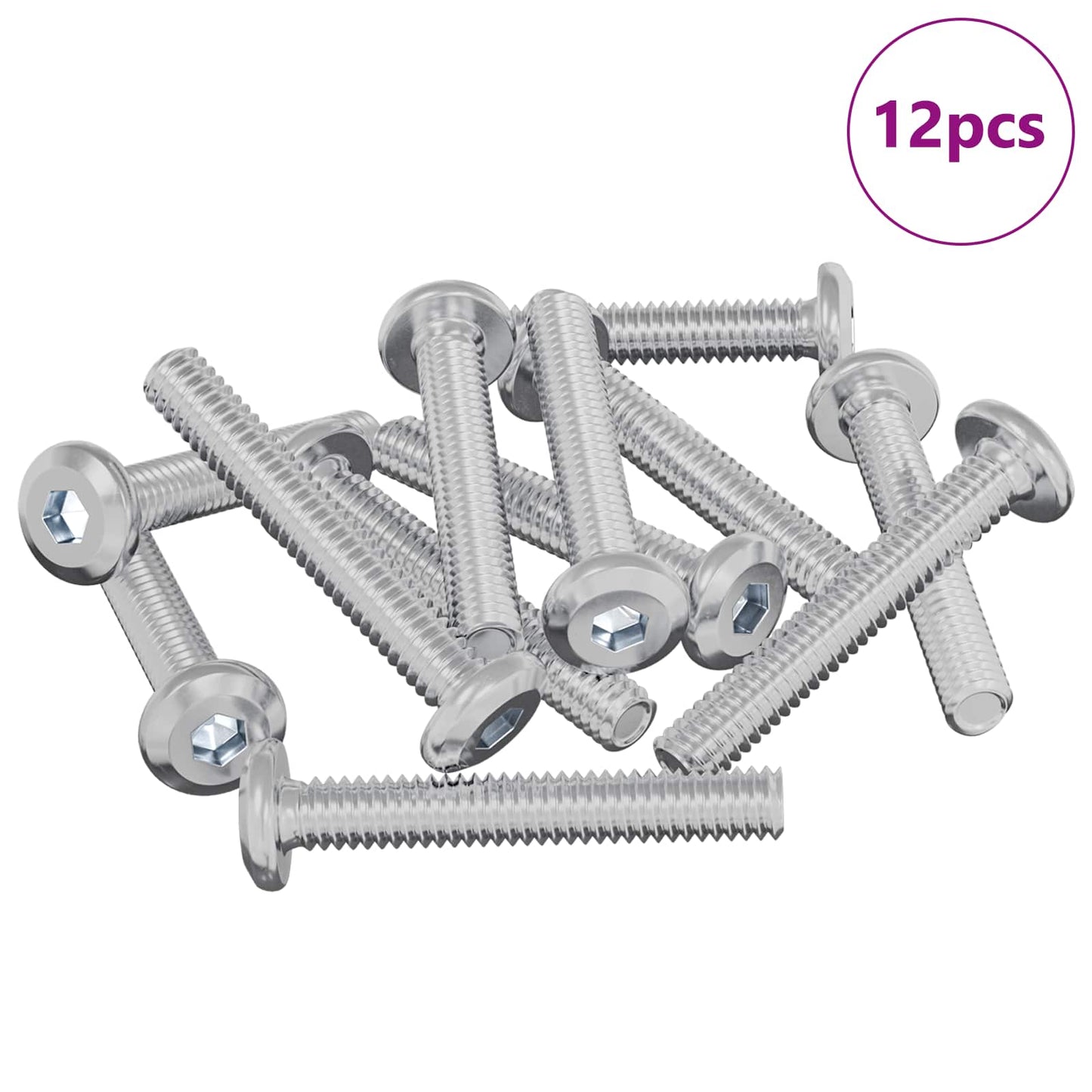 Lock Screw Plain 12 pcs Silver M6 x 35 mm Steel