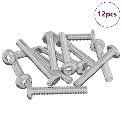 Lock Screw Plain 12 pcs Silver M6 x 35 mm Steel