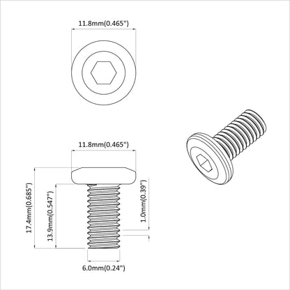 Head Lock Screw 2 pcs Silver M6 x 15 mm Steel